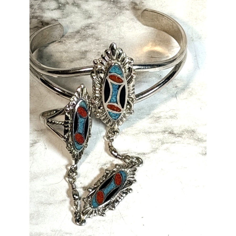 VTG Southwestern Style Cuff Slave Bracelet and Ring Sz 8.5 (3109)